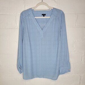 Talbots Women's Size X Shirt Top Blue Black Polka Dot V Neck